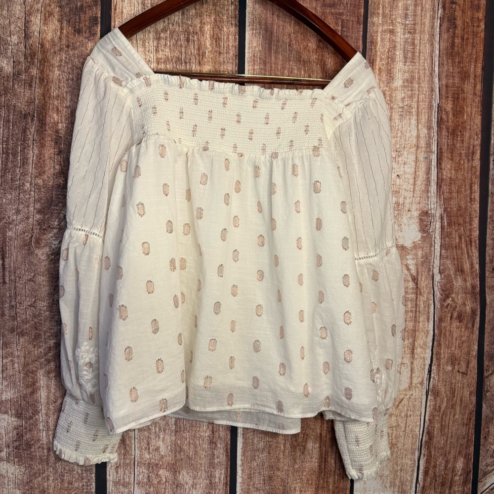 Anthropologie Cream Polka Dot Blouse - Picture 4 of 8